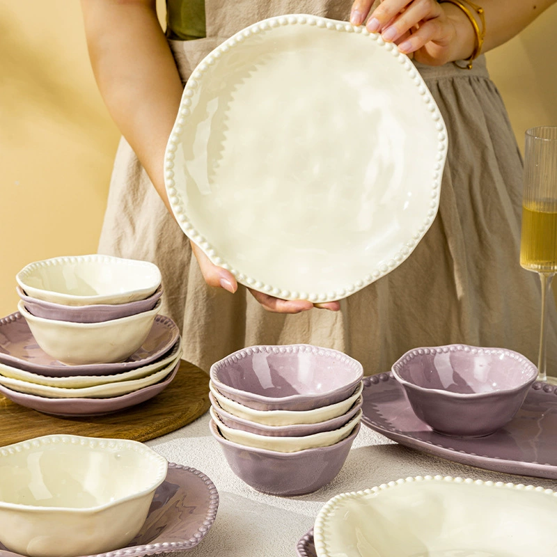 Cream ceramic set for food, tableware, high-quality style