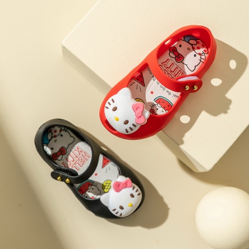 Hello Kitty Children's Shoes New Fish Mouth Shoes Children's Sandals Girls Baby Princess Children's Soft Bottom Beach Crocs