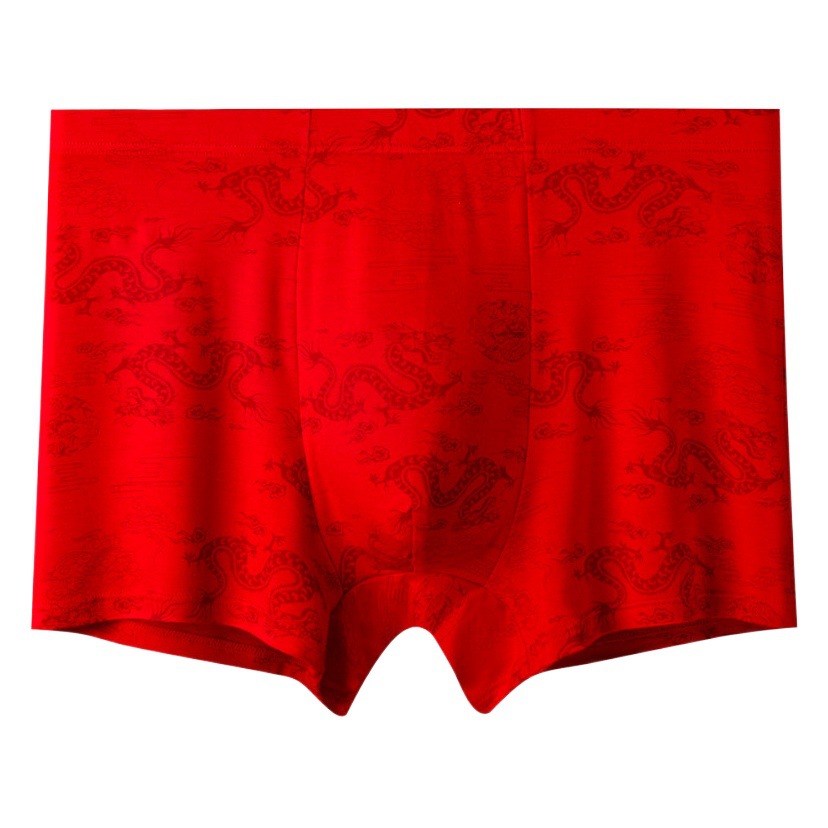New Men's Red Underwear, Extra Large, High-Waisted, for Fat Men, Year of the Horse, Zodiac Year, Large Size Printed Shorts Wholesale
