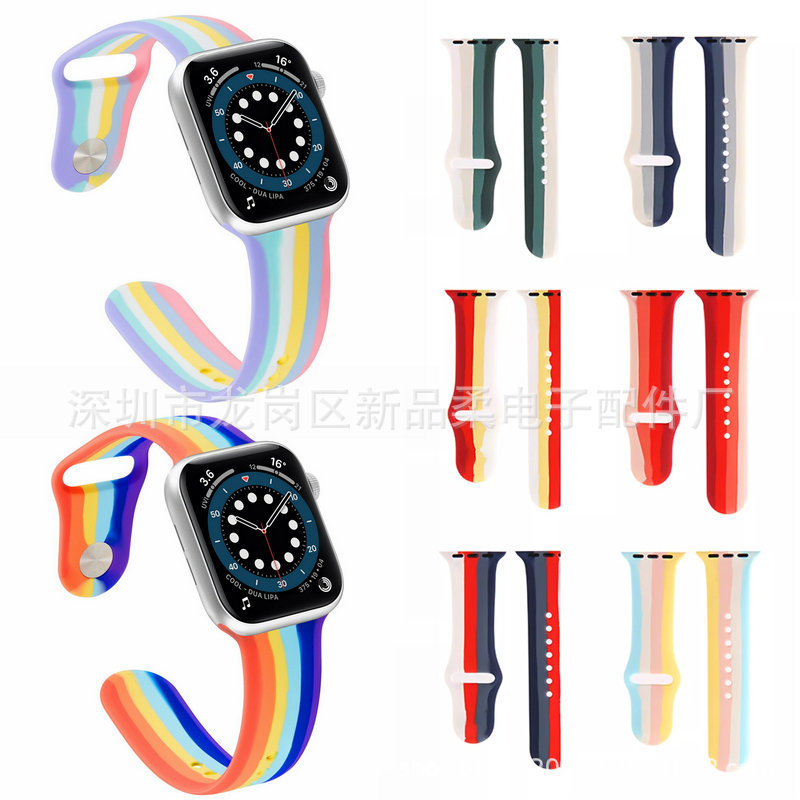 For Apple iwatch 7 Rainbow Silicone Strap Apple Color Single Buckle Silicone Strap Universal Strap