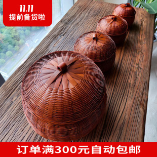 Vintage bamboo pumpkin basket with lid old bamboo basket hand-woven bamboo products small bamboo basket tea ceremony source manufacturer