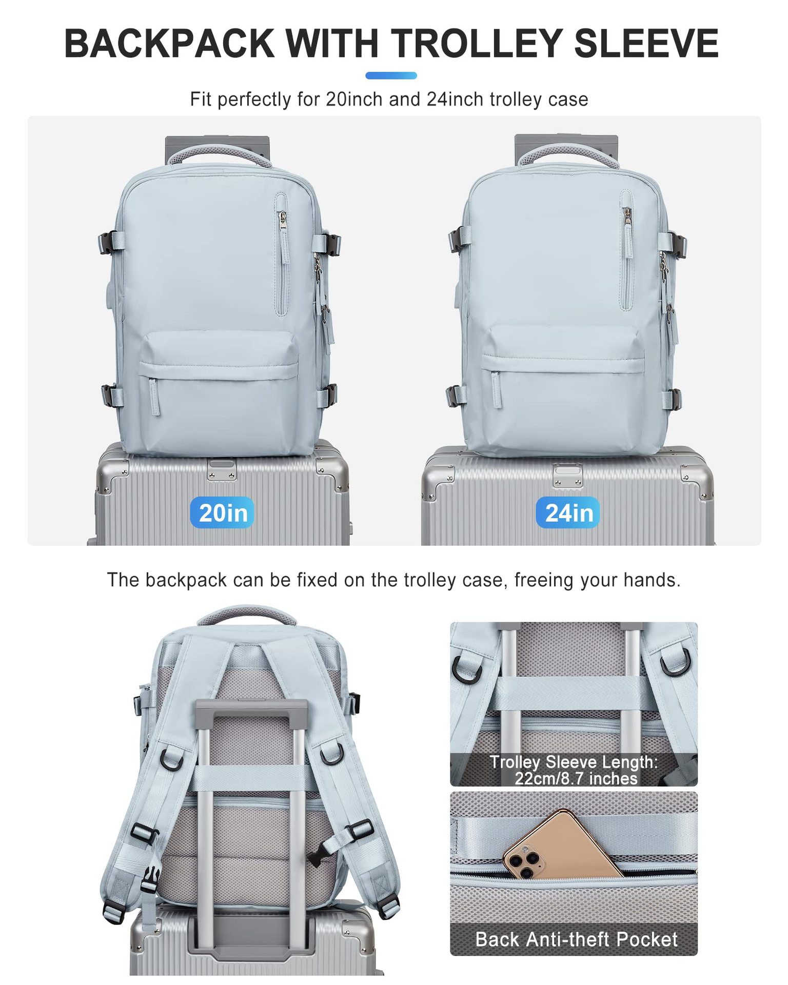 1875g Weight Nylon Lining Material Zipper Closure Type Double Shoulder Straps Strap Type Functional Backpack Bags Type Travel, Daily Occasion Nylon Material Women's Backpack Backpack Solid Color Pattern All Seasons Season Unisex Gender Streetwear Style Square Shape Solid Color Travel Daily Women's Backpack 3