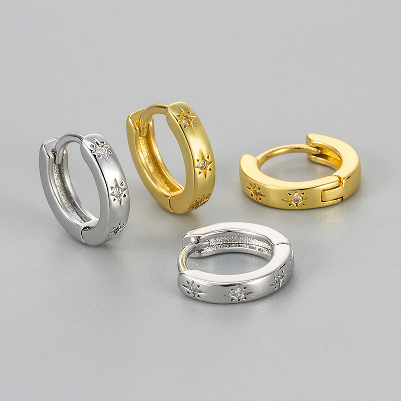 New Shining Stars Diamond Star Ear Buckle Simple All-match Light Luxury Zircon Ear Ring Niche Design Women's Earrings