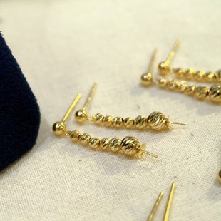 18K Gold Sparkling Bead Earrings Without Diamonds, 18K Picture with 10-11, 12-13mm Beads Without Beads