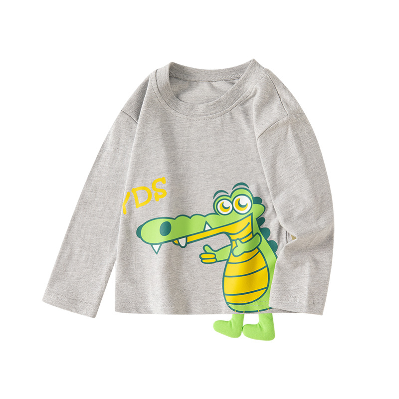 Ropa infantil coreana de dibujos animados dinosaurios bebés algodón cuello redondo niño camiseta de manga larga al por mayor nuevos productos de ropa tridimensional venta al por mayor