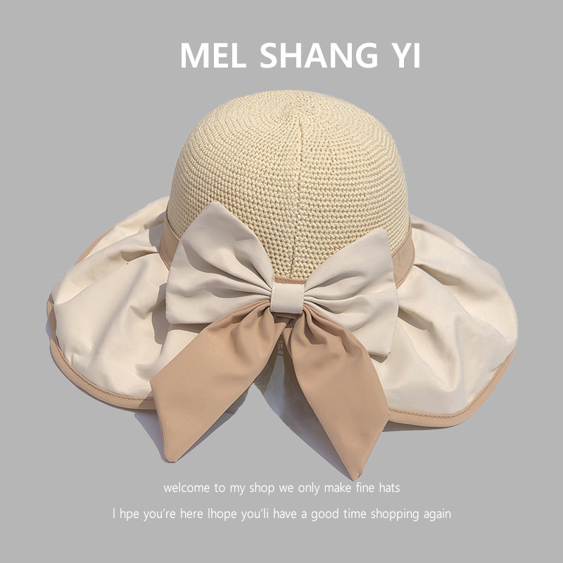 Hat for Women Xia, Sunshade, UV Protection, Fisherman Hat, Face Covering, Black Rubber Sun Hat, 2023 New Model, Bowknot, Wide Brim