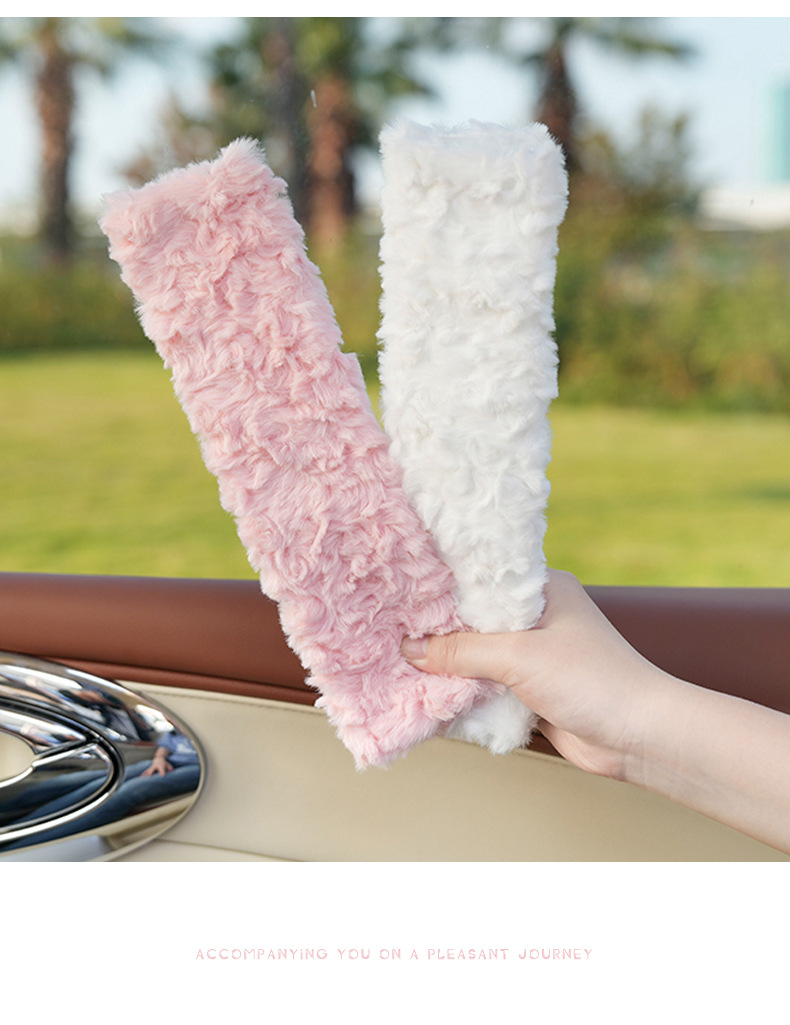 Car safety belt shoulder pad rabbit fur brushed rose safety belt decoration plush non-slip car shoulder pad