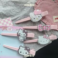 かわいいハローキティの縁のない前髪クリップ甘い少女の心の長いフラッシュピンクKT猫のアヒルの口クリップ