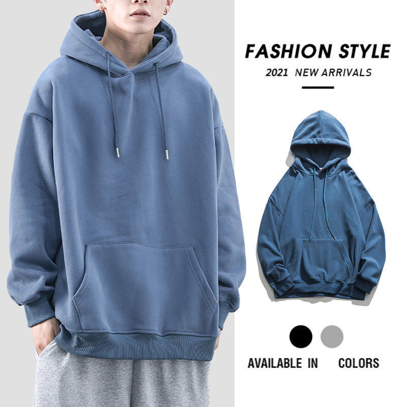 Solid Color Sweatshirt for Men, Loose Fit, Korean Style Casual Sports Hoodie, Trendy Autumn Jacket, Cool Style, Couple's Outfit