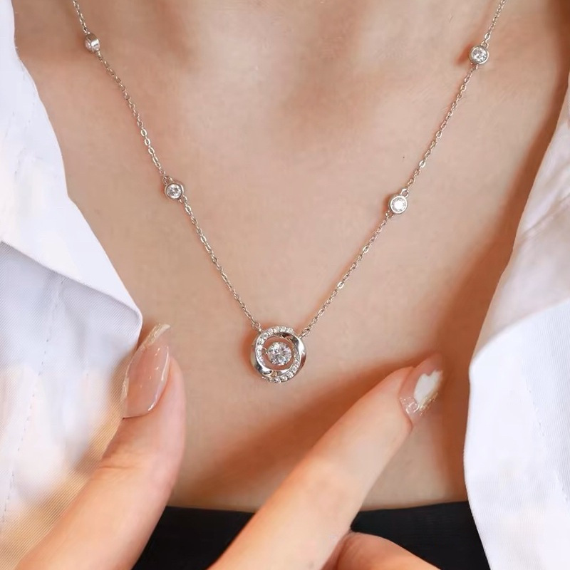 999 pure silver three-second heartbeat sterling silver necklace pendant, niche design with sparkling diamonds, clavicle chain 999 pure silver three-second heartbeat sterling silver necklace pendant, niche design with sparkling diamonds, clavicle chain