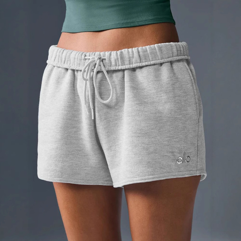 Alo European and American Cross-Border Hot-Selling New Women's Pants Metal Convex Logo Sweatshirt Lace-Up Drawstring Shorts Sports Casual Trendy Cool