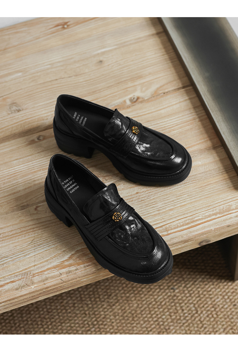 Giày loafer nữ mũi tròn gót vuông dày đế cao 6 cm da cừu — màu nâu chi tiết 26