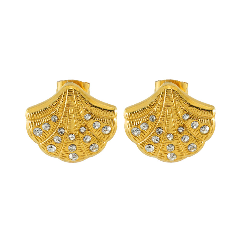 Cross-border estilo europeo y americano INS Luz de lujo de acero inoxidable Stud pendientes hembra 18K Shell diamante-incrustado de titanio de acero de la oreja hueso Stud pendientes hembra
