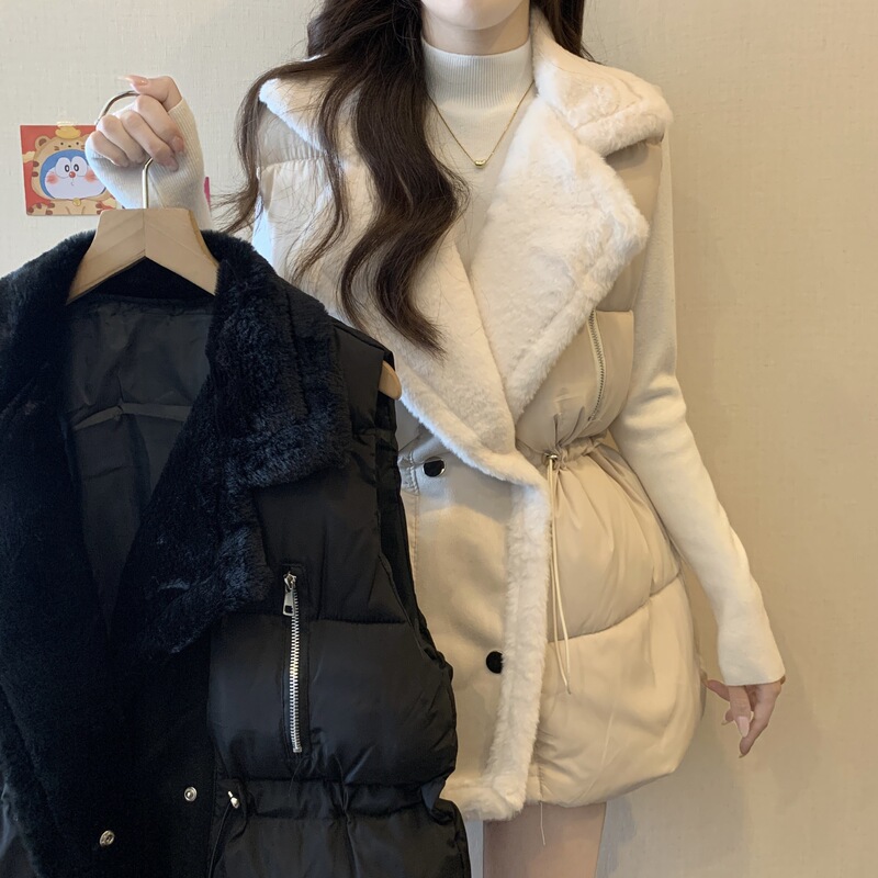 Real Shot of Cotton Vest Jacket for Women New Autumn and Winter Large Size Fat Fur Collar Waist Vest Vest