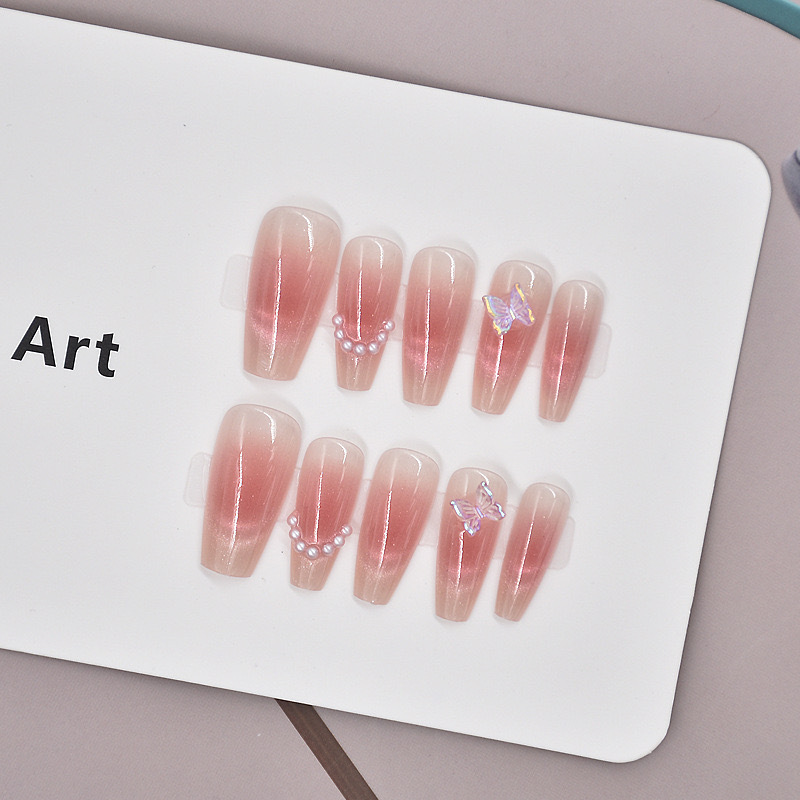 10 Pieces of Handmade Cat-Eye Pink Butterfly Wearable Nails, Finished Removable Manicure Ins Style Night Market Stall 4