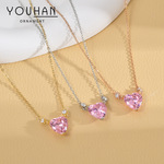 韩版时尚微镶粉锆石项链女网红潮款锁骨链环保电镀真金首饰饰品