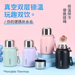新款316不锈钢真空保温杯简约女生迷你口袋杯带提绳便携弹跳杯