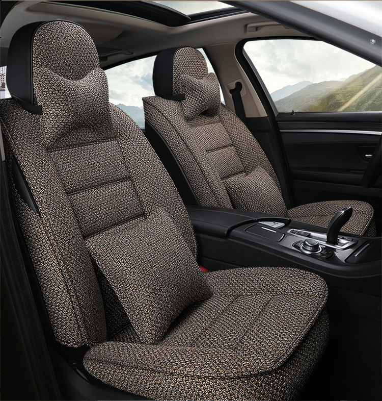 New Full-Coverage Car Seat Cushion Cover, Suitable for All Seasons, Linen Fabric Seat Cushion, Special for Small Cars, Full Coverage