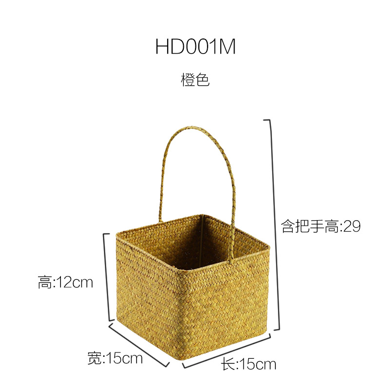 Cesta Tejida de Almacenamiento de Hierba Natural, Hecha a Mano, para Picnic y Decoración