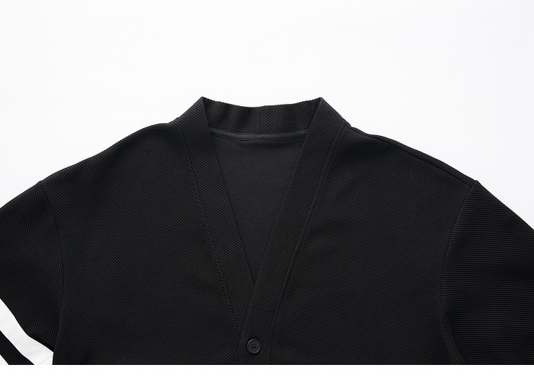 Áo khoác cardigan nam vải tuýt phối sọc tương phản kiểu mới — Màu đen chi tiết 31