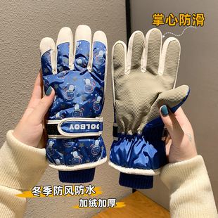 Children's ski gloves winter warm fleece-lined thickened men's and women's children play snow waterproof cold-proof finger cartoon cotton gloves