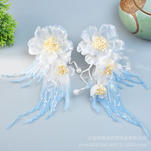 古风春晚意原创设计古风纯手工制作粉色绢纱烫花对夹发夹汉服头饰