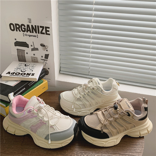 Summer solid color student casual sports shoes for women  new Korean fashion dad shoes thick-soled Harajuku women's shoes