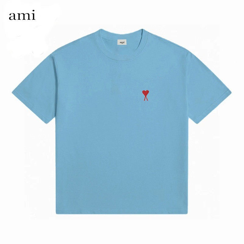 Heavyweight 230g Pure Cotton Ami Short-Sleeve Unisex T-Shirt, Round Neck, Solid Color, Embroidered Small Heart, Casual Versatile T-Shirt Top Heavyweight 230g Pure Cotton Ami Short-Sleeve Unisex T-Shirt, Round Neck, Solid Color, Embroidered Small Heart, Casual Versatile T-Shirt Top