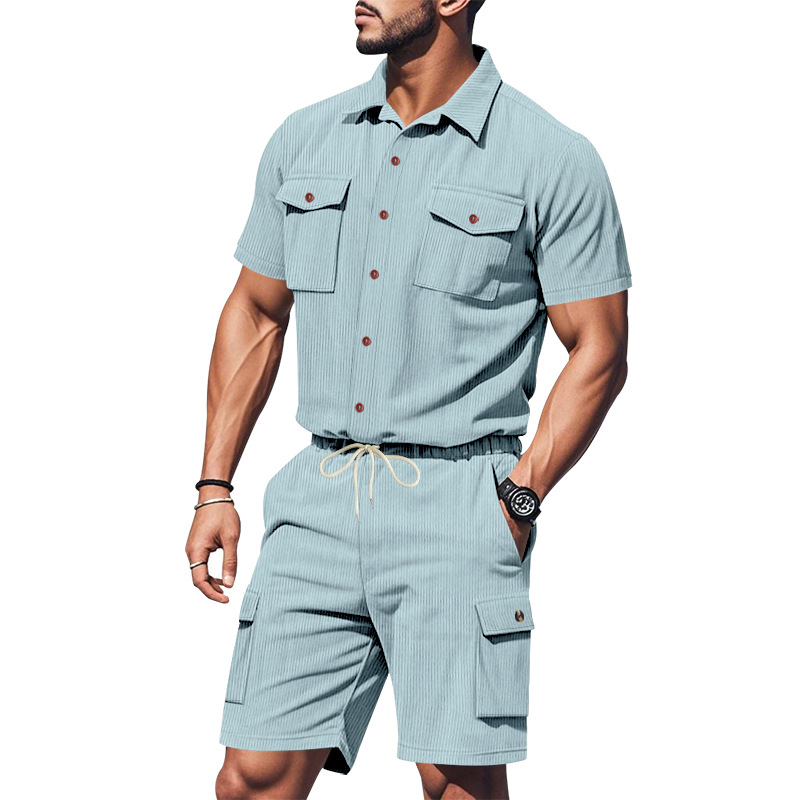 Completo uomo camicia a maniche corte e pantaloncini in velluto_voghion.com