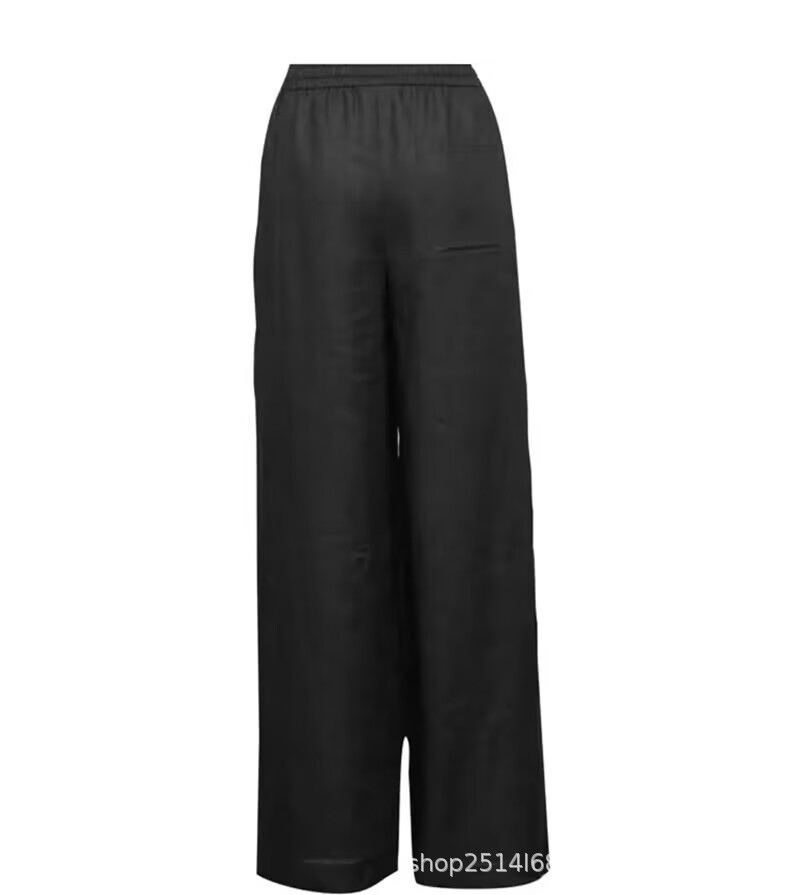 Quần culottes nữ ống rộng cạp cao thun lưng chất liệu linen mát mẻ — Màu đen chi tiết 2