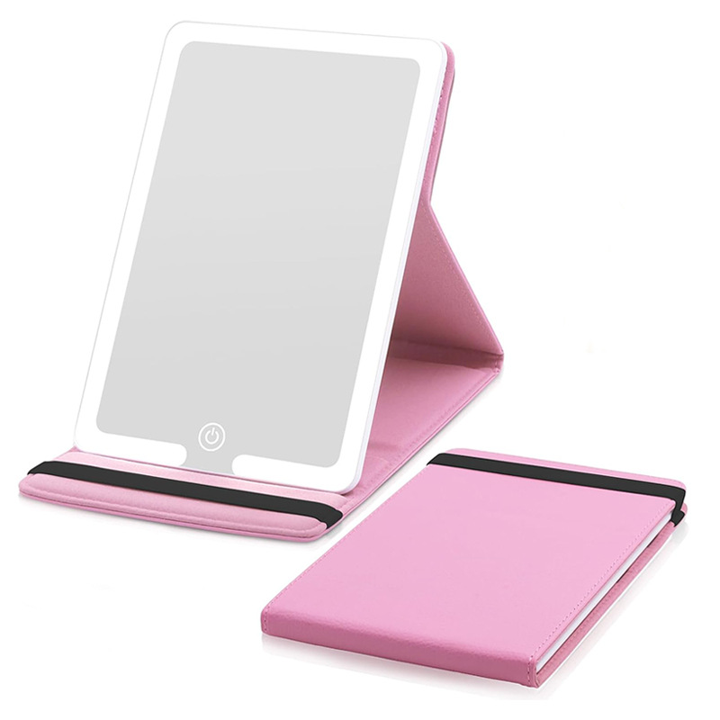 Factory supply LED lamp fashion portable folding mirror mirror case anti-drop simple creative mini makeup mirror leather case