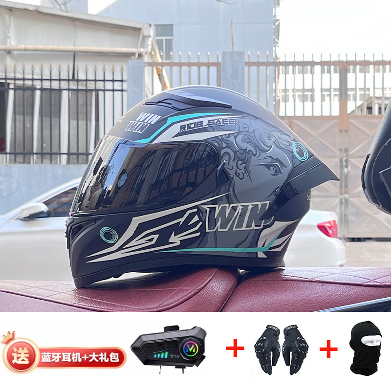 Casco de cola grande de motocicleta Jiekai Casco completo con auriculares Bluetooth Casco de conducción de motocicleta eléctrica de cuatro estaciones para hombre