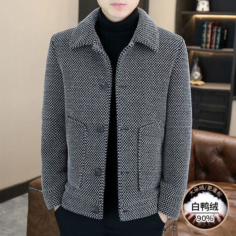 Мужское флисовое пальто Golden Maable, повседневное короткое осенне-зимнее толстое белое утиное флисовое пальто, шерстяное пальто с лацканами, модное