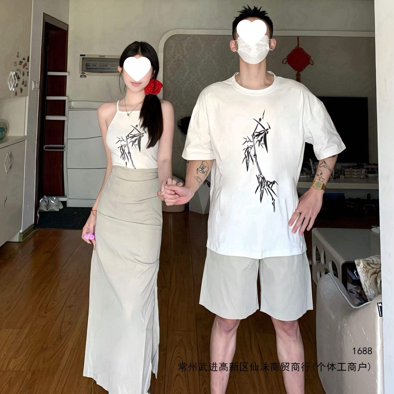 情侣装短袖T恤一男一女2026新款夏季吊带背心上衣套装宽松型圆领