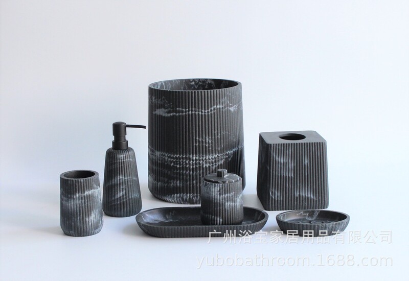 Black Marble Series Trash Can Tissue Box Sand Stone Series Resin Bathroom Set Hotel Room Supplies