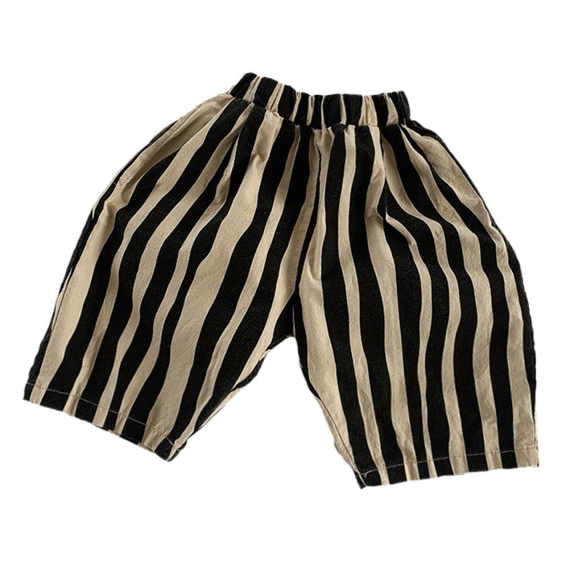 Pantalones Cortos a Rayas para Niños de Algodón con Cintura Elástica para Verano
