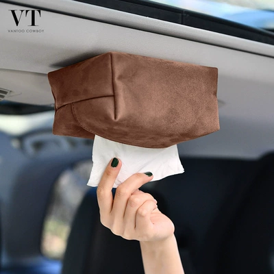 Car tissue box/set with Magnetic Attachment for Car Ceiling - suede-style-chestnut-brown-magnetic-tissue-bag