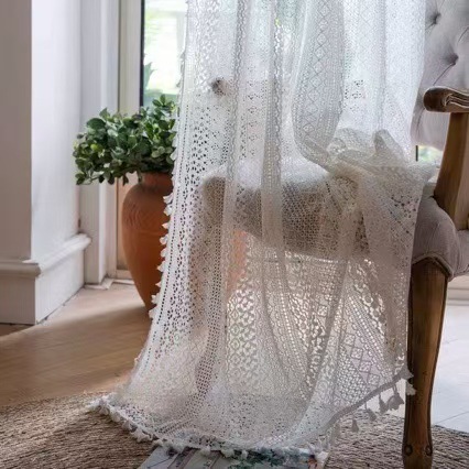 Böhmische Weiße Gardinen Mit Quasten Und Vintage Spitzenmuster_voghion.com