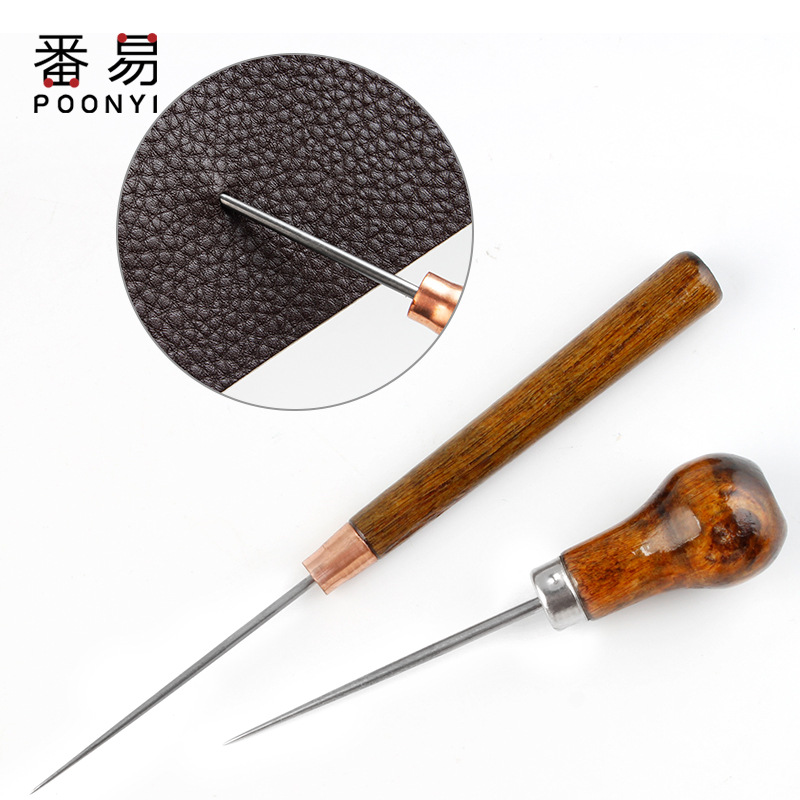 Shoe repair leather punching tailor DIY tool handmade old-fashioned needle awl gourd-shaped awl punching awl wooden handle awl