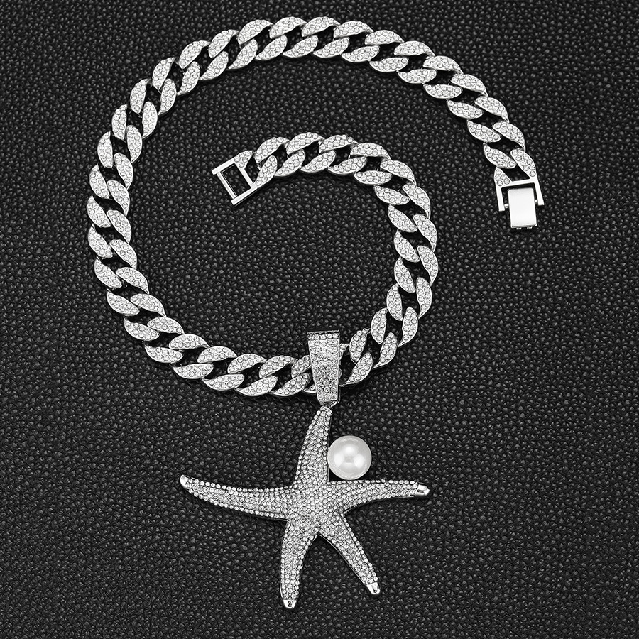 Niche design environmentally friendly alloy personalized full diamond marine organism starfish jewelry_voghion.com