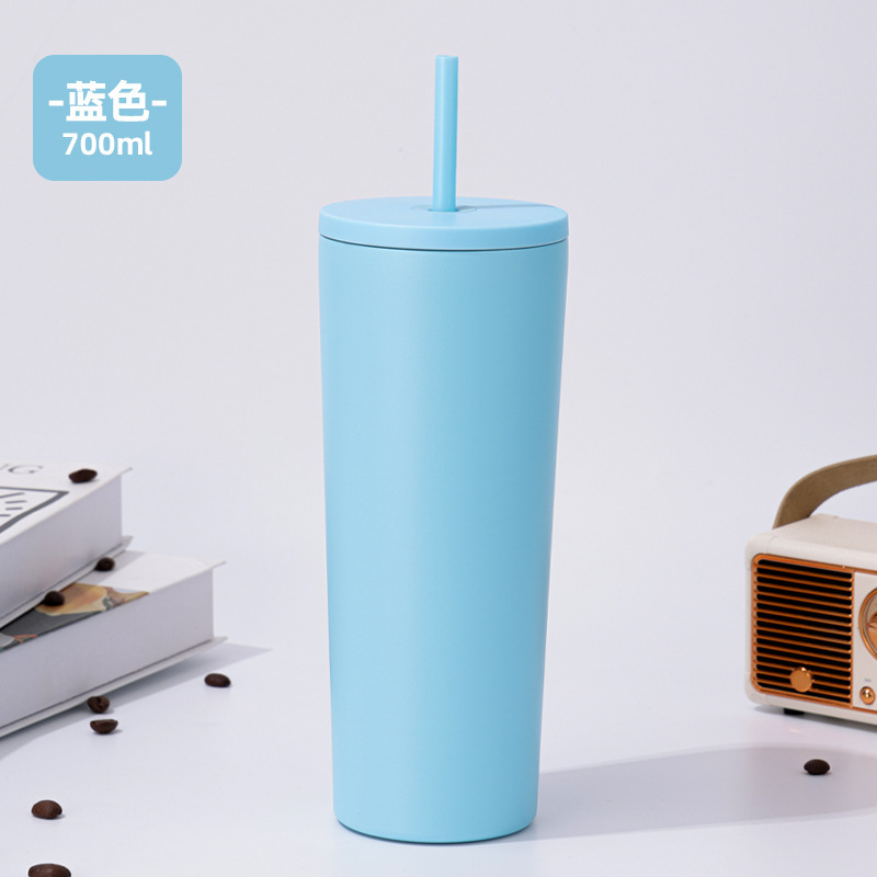 新款304不锈钢保温吸管杯便携简约纯色双层水杯大容量女生咖啡杯|undefined