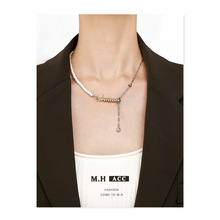 不對稱串珠項鏈高級感水滴吊墜時尚個性頸鏈新款潮韓國鎖骨毛衣鏈
