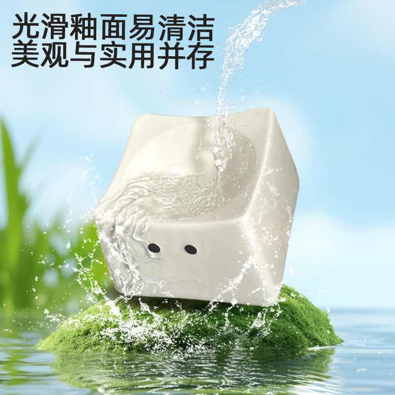 Cuenco de cerámica simple para gatos Cuello alto Cuello de gato Diagonal Cuenco de gran capacidad Anti-volteo Elf Pet Cuenco Anti-negro