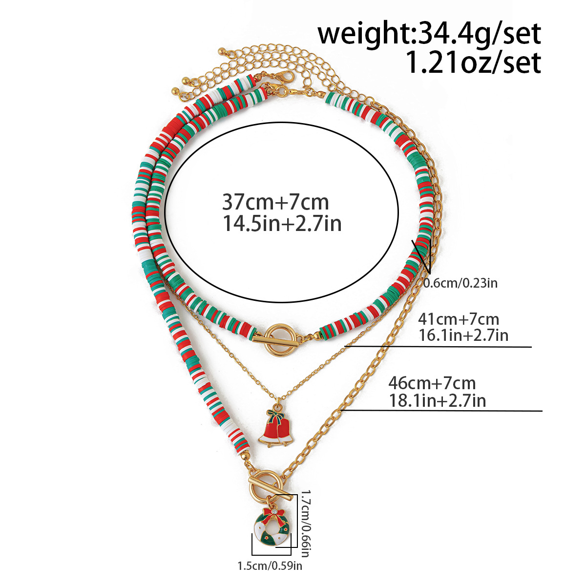 European And American Fashion Soft Pottery OT Buckle Alloy Necklace 3-piece Set Christmas Elderly Pendant Collarbone Chain_voghion.com