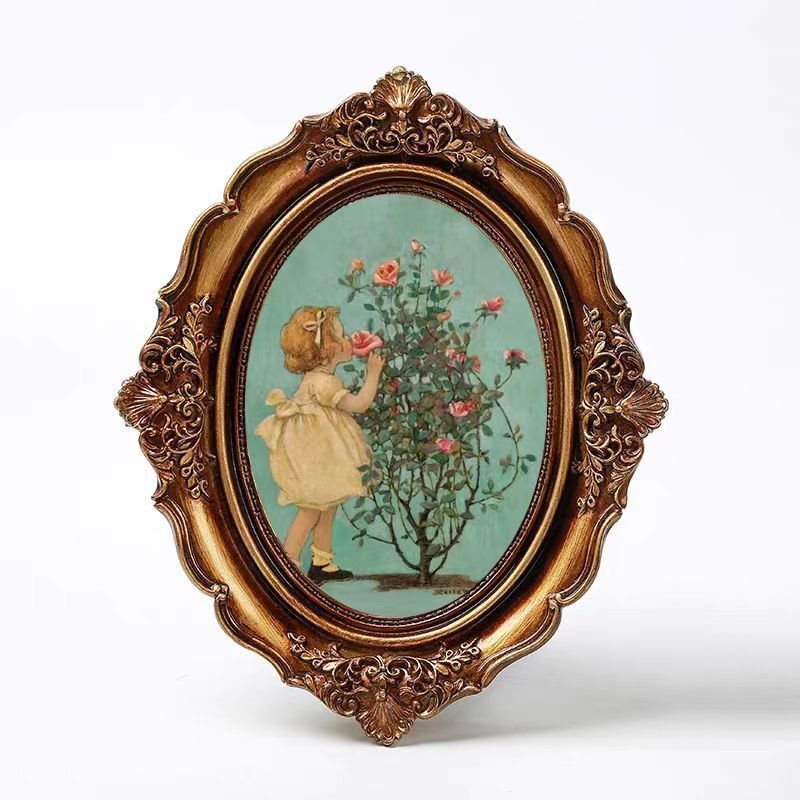 European-Style Embossed Bedroom Wall-Mounted Palace Resin Photo Frame Vintage Ornament Hanging Painting Background Wall Frame Decoration Display Stand