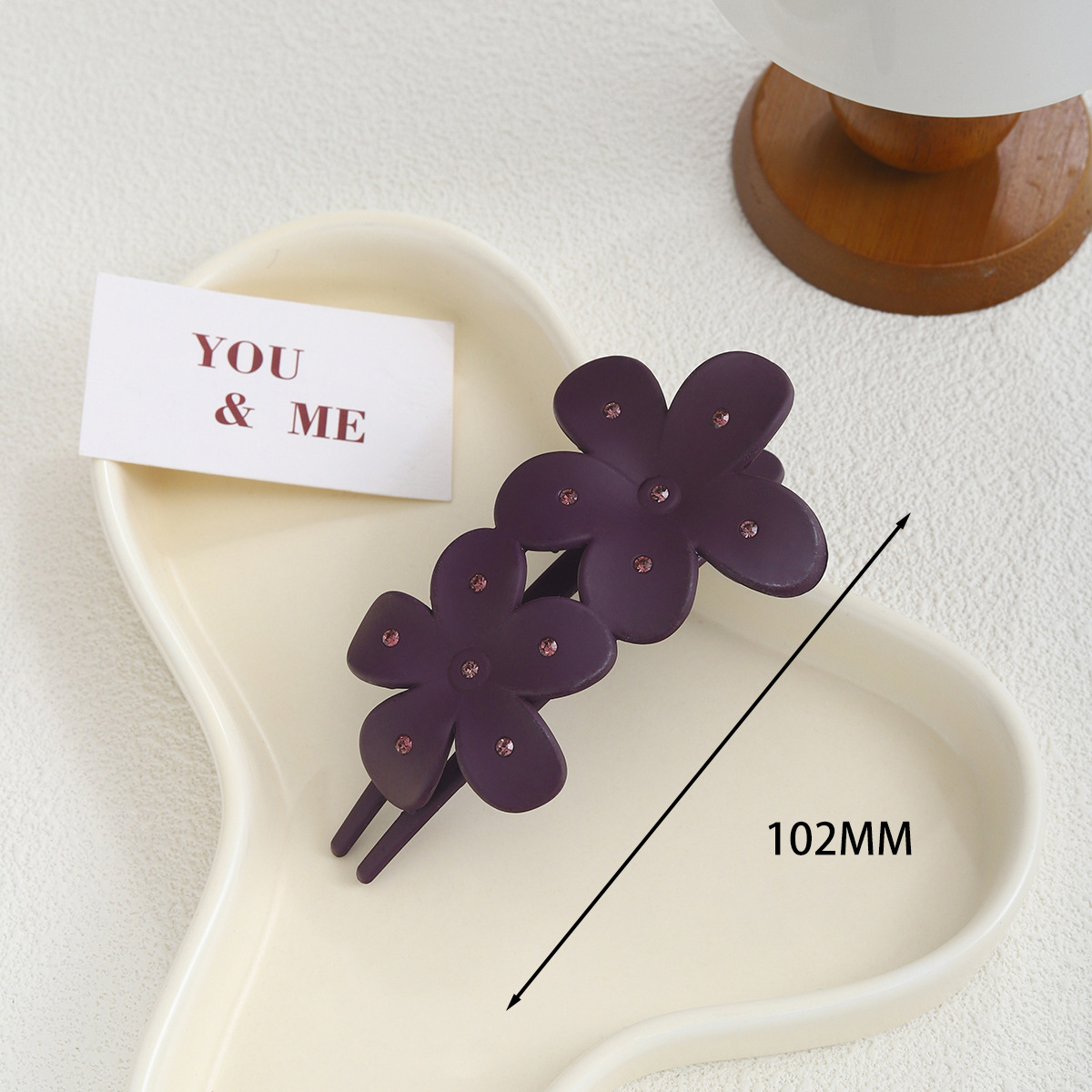 Purple red double flower lazy clip with diamond gripper