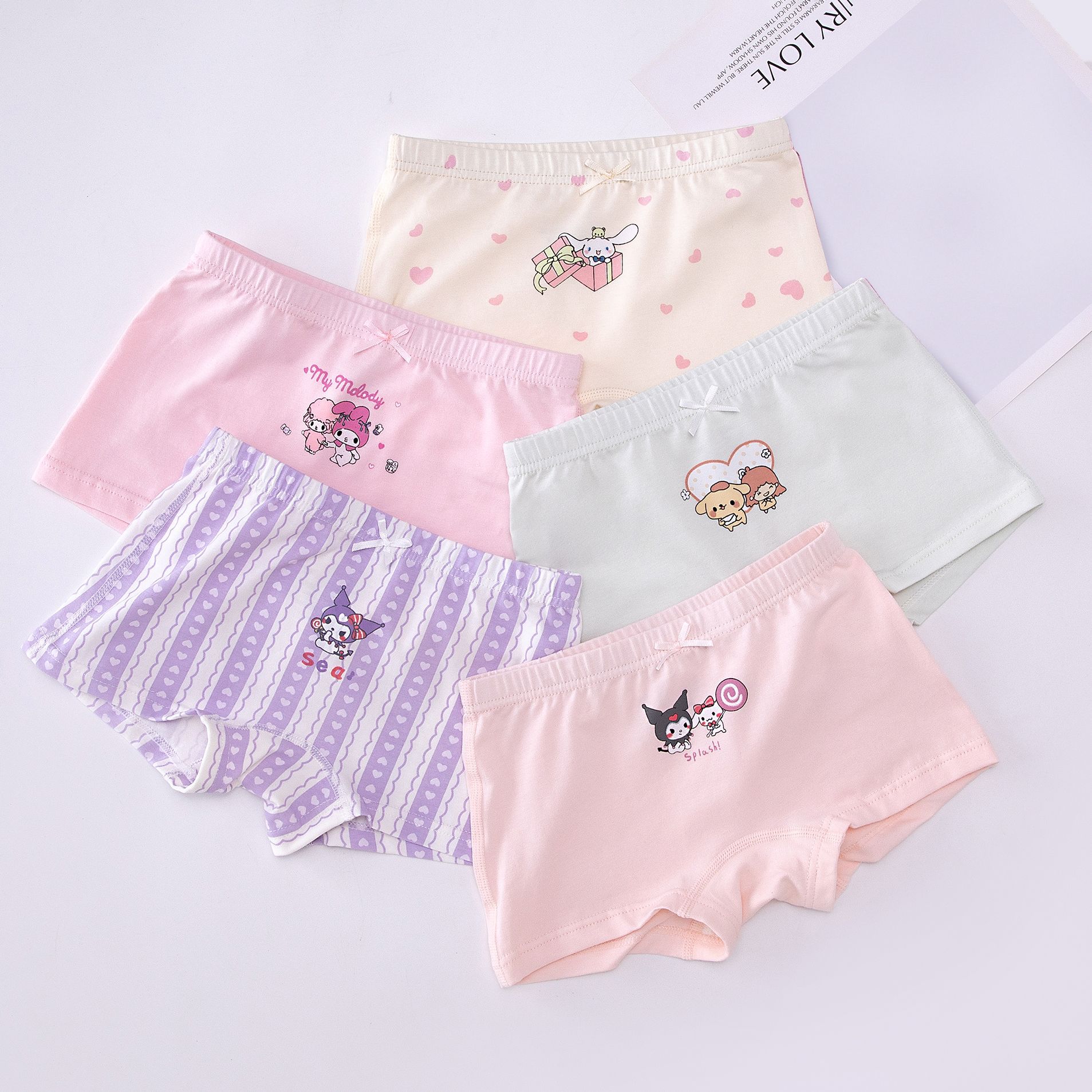Kuromi Kidsren's Underwear Girls Pure Cotton Type a Cotton 6-12 Years Old Boxer Medium and Large Kidsren's Antibacterial Safety Pants