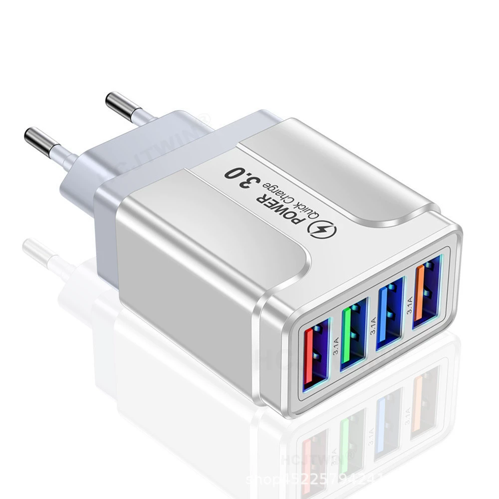 Освещение 4USB мобильный зарядное устройство 3.1A цветная зарядная головка LED свет Европейские правила Американские нормы и III трансграничная оптовая торговля