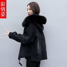 加绒加厚大毛领牛仔外套洋气女新款冬装棉衣棉袄棉服