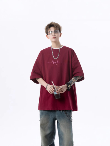 American Heavyweight Lightning Print Short-Sleeve T-Shirt for Men - 2025 Summer Trendy Brand Casual Loose Half-Sleeve T-Shirt